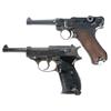 Image 1 : Two German Pistols -A) Mauser "42" Code, "1940" Date Luger Pistol  B) Mauser "byf/ 44" Code P-38 Pis