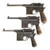 Image 1 : Three Mauser Broomhandle Pistols -A) Mauser Red Nine Pistol  B) Late 1896 Commercial Mauser Bolo Pis