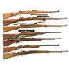 Image 1 : Seven Rifles -A) Mauser Model K98 Portuguese Bolt Action Rifle with Sling and Bayonet  B) Peruvian C