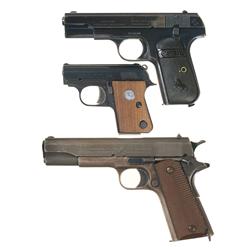 Three Colt Semi Automatic Pistols -A) Colt Model 1903 Hammerless .32 Pocket Pistol  B) Colt Junior P