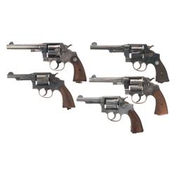 Five Double Action Revolvers -A) Colt Late Model New Service Double Action Revolver  B) Smith & Wess