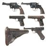 Image 1 : Four Colt and One German Handguns -A) Colt Trooper Model Double Action Revolver  B) Colt Model 1903 