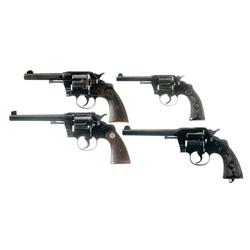 Four Colt Double Action Revolvers -A) Colt Model 1892 D.A. 41 Revolver  B) Colt Officers Model Doubl