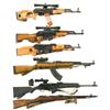 Image 1 : Six Soviet Military Style Rifles -A) Romanian ROMAK 2 Semi-Automatic Rifle with Scope  B) Maadi RML 