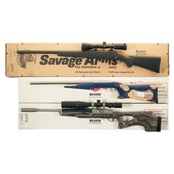 Three Rifles -A) Savage Model 10FLP Left Handed Bolt Action Rifle with Scope and Factory Box  B) Rug