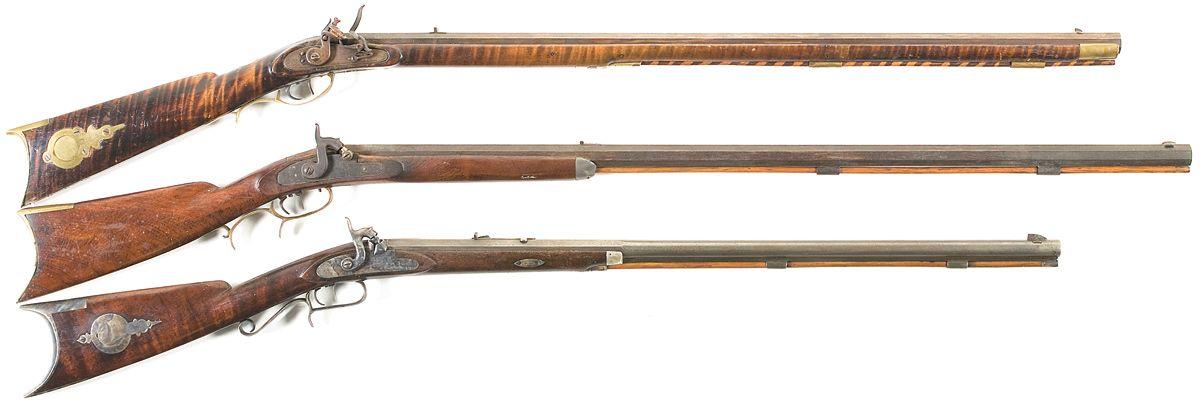 Two Percussion Rifles & One Flintlock Musket -A) J. Henry Marked Full ...