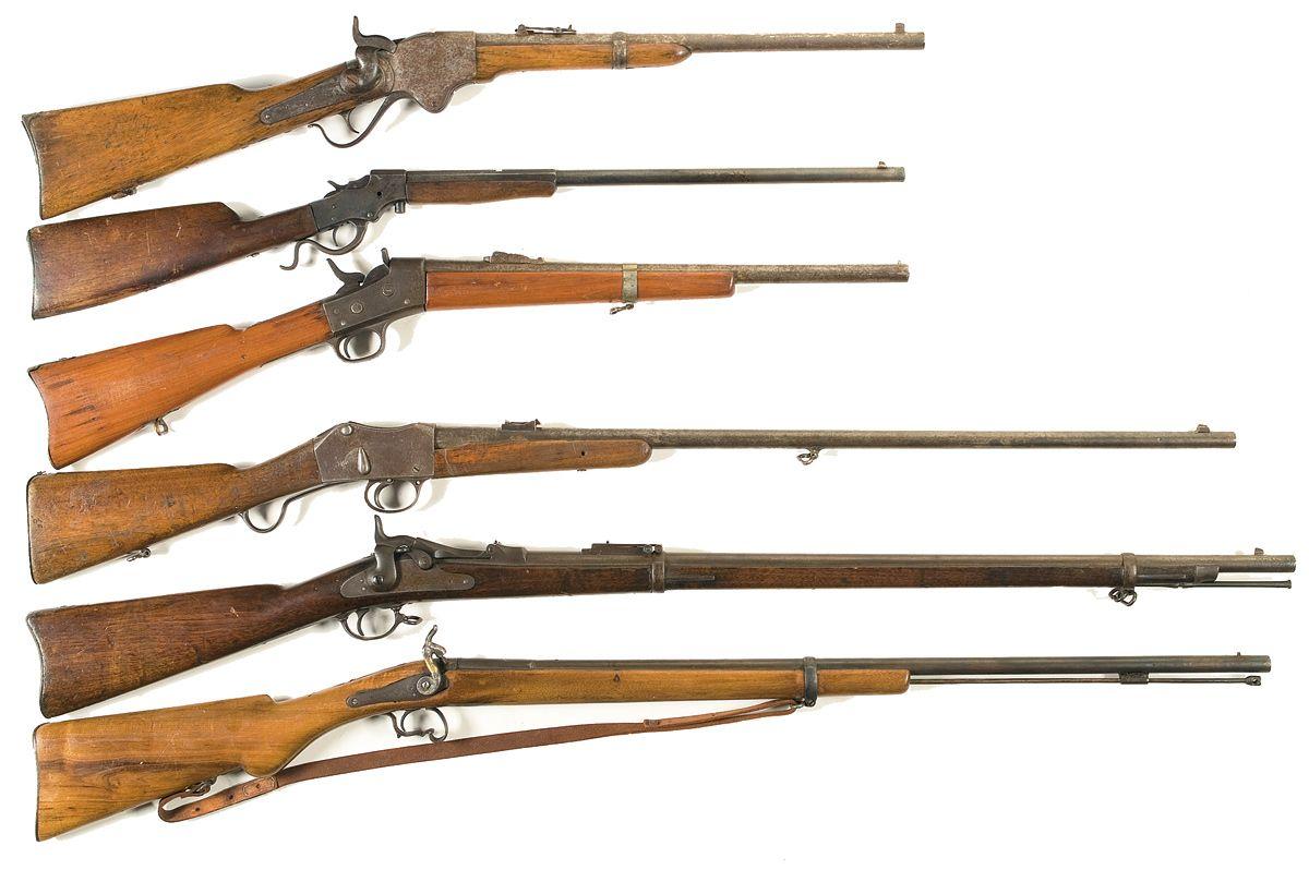 Five Rifles and One Carbine -A) Spencer Model 1865 Repeating Carbine B ...
