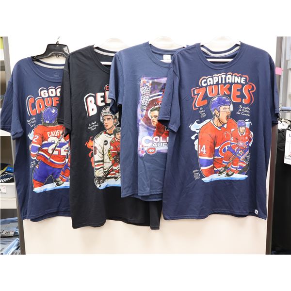 LOT DE 4 T-CHANDAILS DE JOUEUR DE HOCKEY (XXL,XL,XL,LRG) ASSORTIS