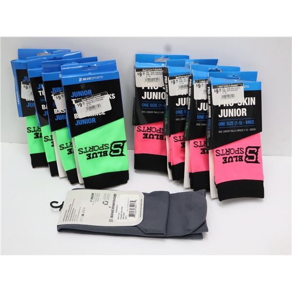 LOT DE 8 BLUE SPORTS & 1 SHERWOOD JUNIOR SOCK (VERT,ROSE,GRIS)
