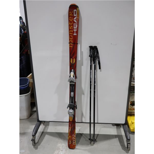 *USAGÉ* HEAD MONSTER SKIS ALPINS 66" AVEC FIXATIONS ET BÂTONS
