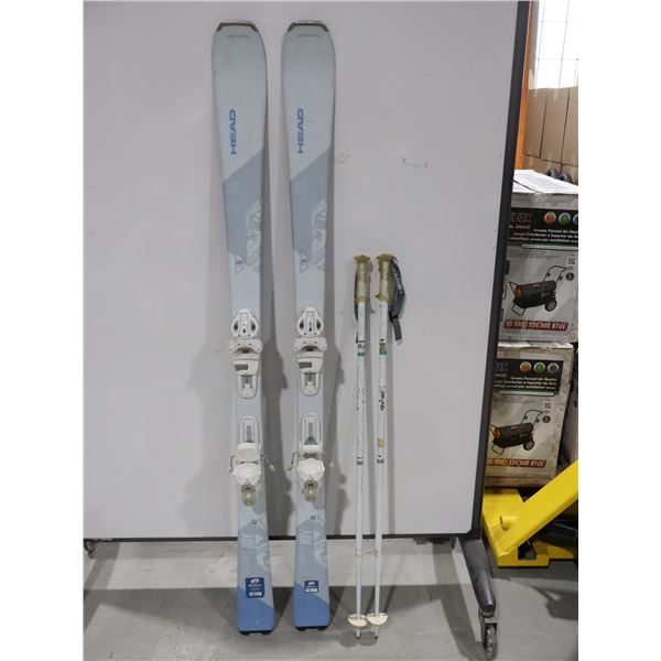 *USAGÉ* HEAD SKIS ALPINS 62" AVEC FIXATIONS ET BÂTONS