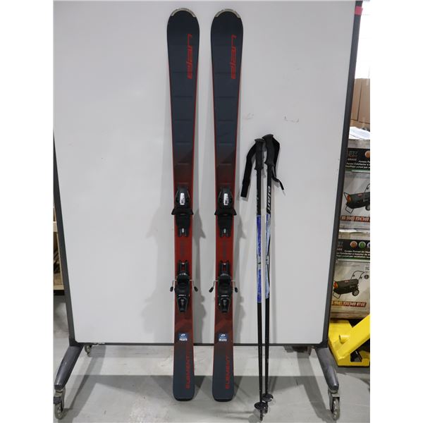*USAGÉ* ELAN 66" SKIS ALPINS AVEC FIXATIONS ET BÂTONS