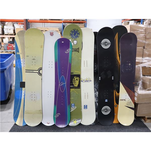 LOT DE 10 *USAGÉ* PLANCHE À NEIGE ASSORTIS SANS FIXATIONS