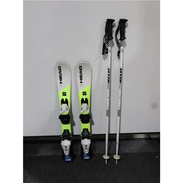 *USAGÉ* HEAD SKIS ALPINS 30" AVEC FIXATIONS ET BÂTONS