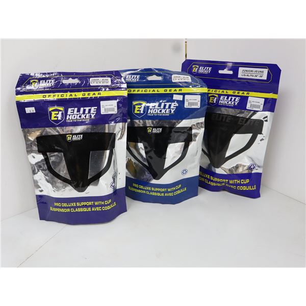 LOT DE 3 COQUILLES PROTECTRICES ELITE HOCKEY TAILLES JUNIOR ASSORTIES