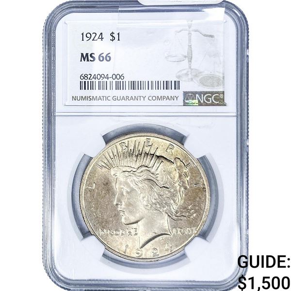 1924 Silver Peace Dollar NGC MS66