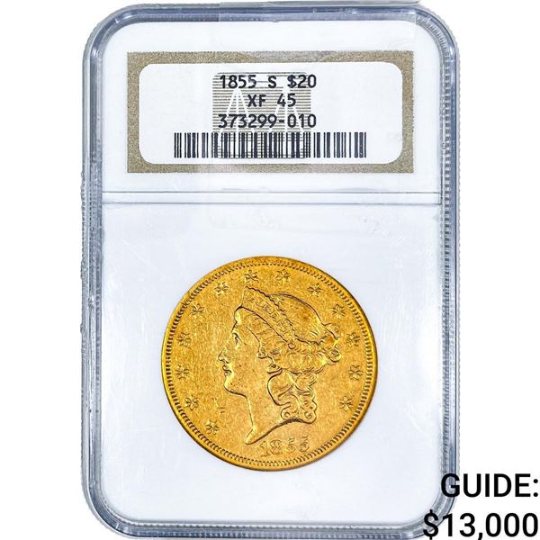 1855-S $20 Gold Double Eagle NGC XF45