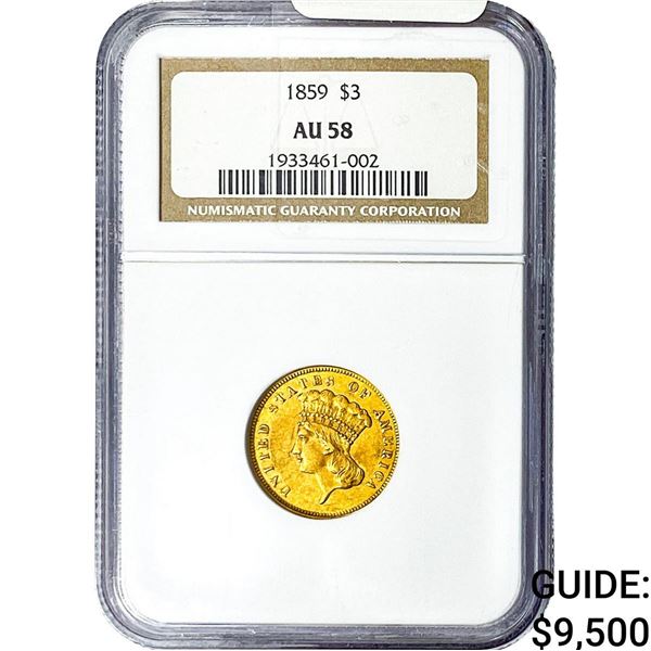 1859 $3 Gold Piece NGC AU58