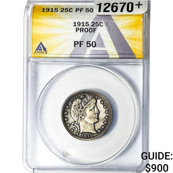 1915 Barber Quarter ANACS PF50