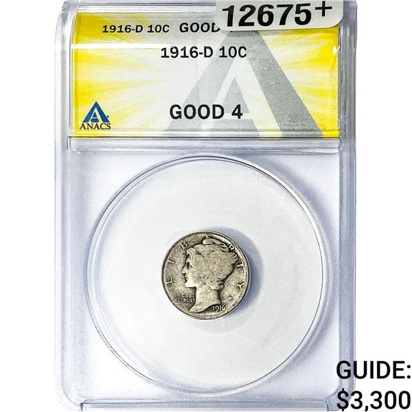 1916-D Mercury Silver Dime ANACS G4