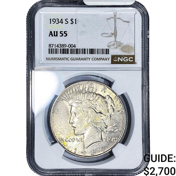 1934-S Silver Peace Dollar NGC AU55
