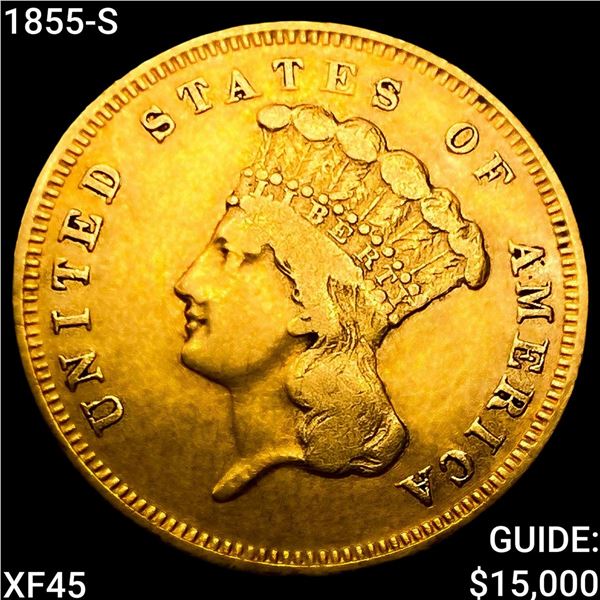 1855-S $3 Gold Piece NEARLY UNCIRCULATED