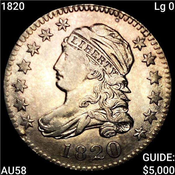1820 Lg 0 Capped Bust Dime CHOICE AU