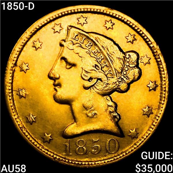 1850-D $5 Gold Half Eagle CHOICE AU