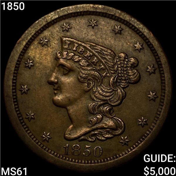 1850 Braided Hair Half Cent UNCIRCULATED