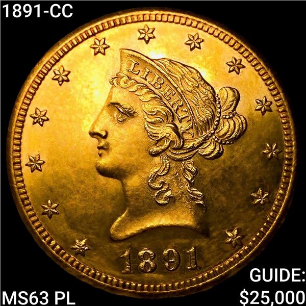 1891-CC $10 Gold Eagle CHOICE BU PL