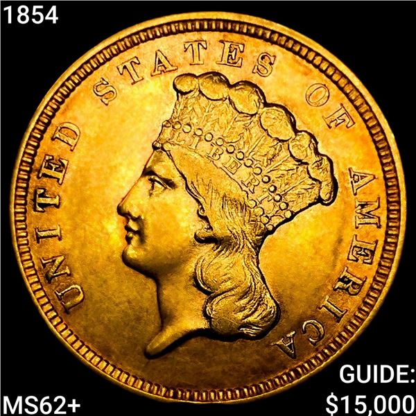 1854 $3 Gold Piece UNCIRCULATED +
