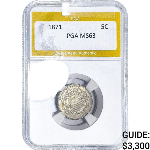 1871 Shield Nickel PGA MS63