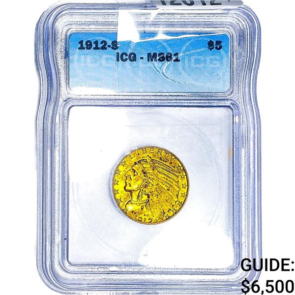 1912-S $5 Gold Half Eagle ICG MS61