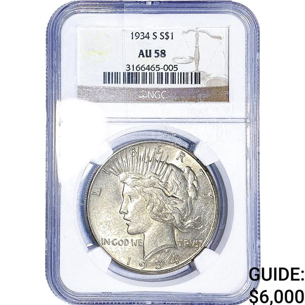 1934-S Silver Peace Dollar NGC AU58
