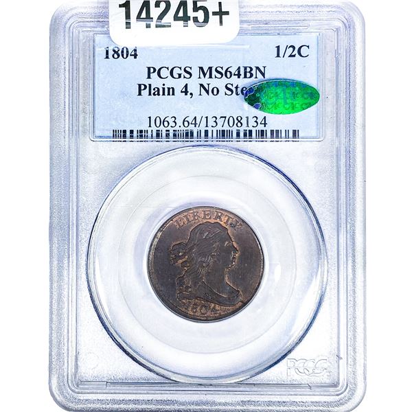 1804 Draped Bust Half Cent PCGS MS64 BN