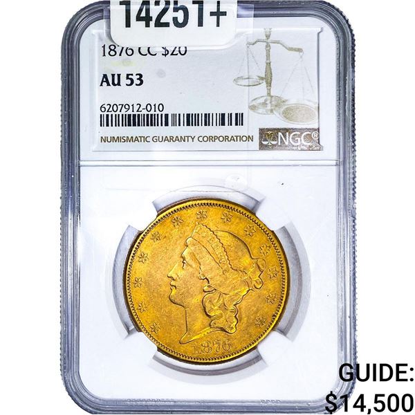 1876-CC $20 Gold Double Eagle NGC AU53