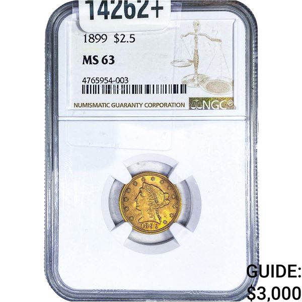 1899 $2.50 Gold Quarter Eagle NGC MS63