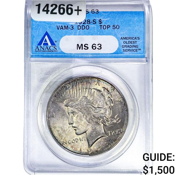 1928-S Silver Peace Dollar ANACS MS63 VAM-3 DDO