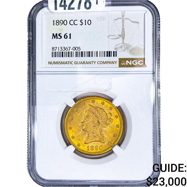 1890-CC $10 Gold Eagle NGC MS61