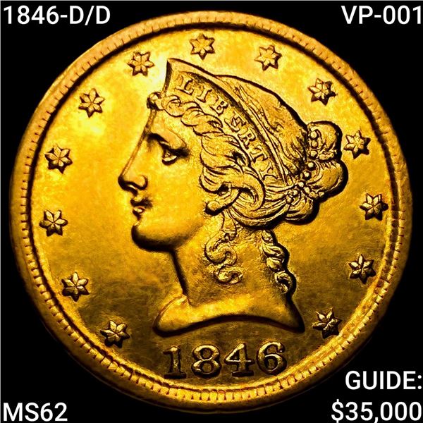 1846-D/D VP-001 $5 Gold Half Eagle UNCIRCULATED
