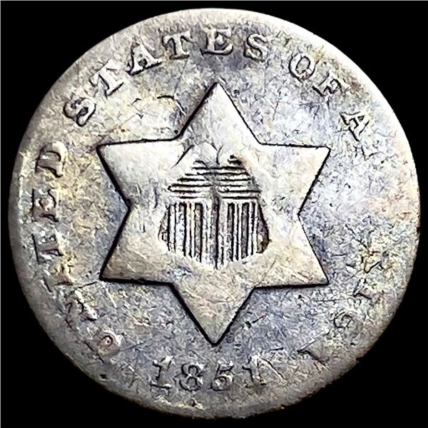 1851 Silver Three-Cent Piece LIGHTLY CIRCULATED