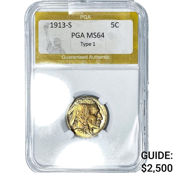 1913-S Buffalo Nickel PGA MS64 Type 1