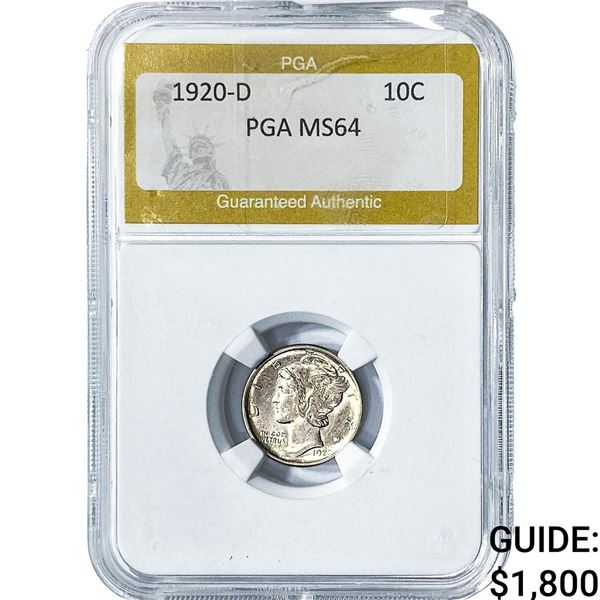 1920-D Mercury Silver Dime PGA MS64