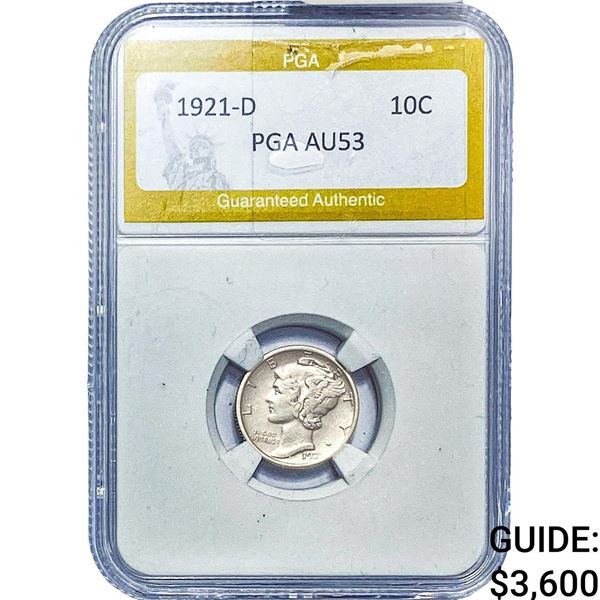 1921-D Mercury Silver Dime PGA AU53