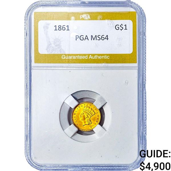 1861 Rare Gold Dollar PGA MS64