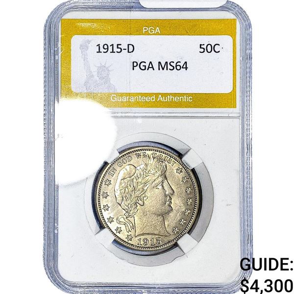 1915-D Barber Half Dollar PGA MS64