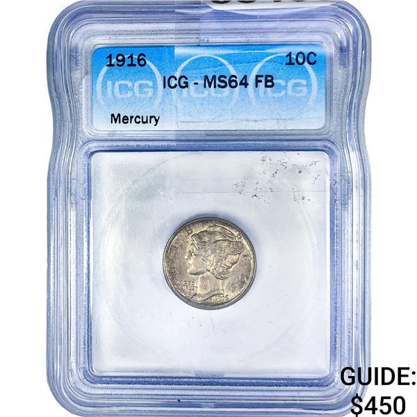 1916 Mercury Silver Dime ICG MS64 FB