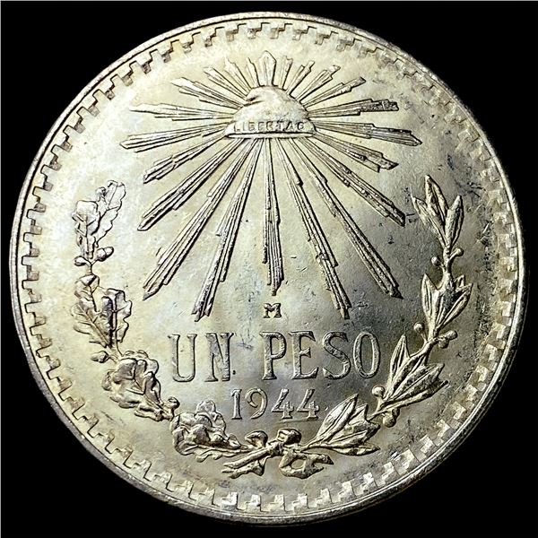 1944 Mexico Silver Un Peso GEM BU