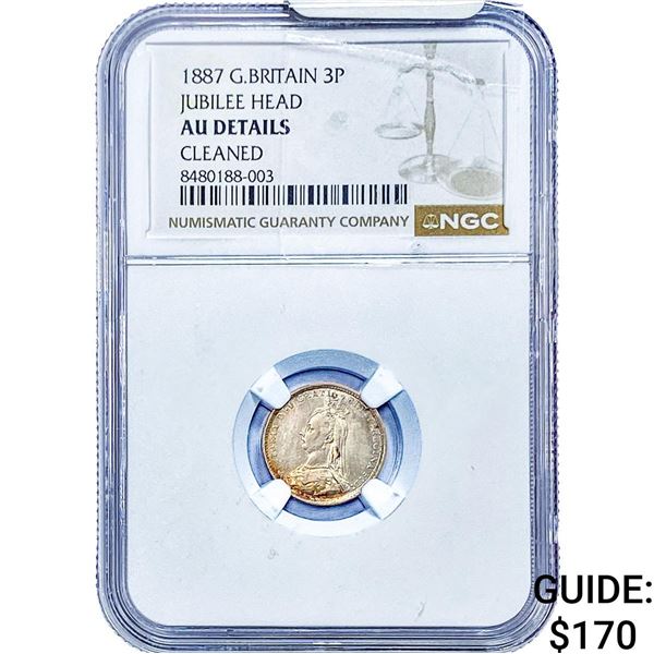 1887 Great Britain Silver 3 Pence Jubilee Head NGC AU Details