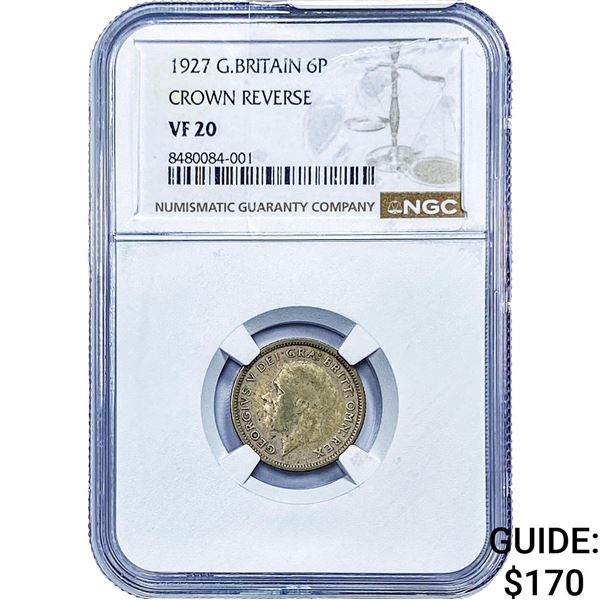 1927 Great Britain Silver 6 Pence NGC VF20